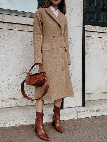 

Plain Regular Fit Lapel Collar Urban Coat, Camel, Coats