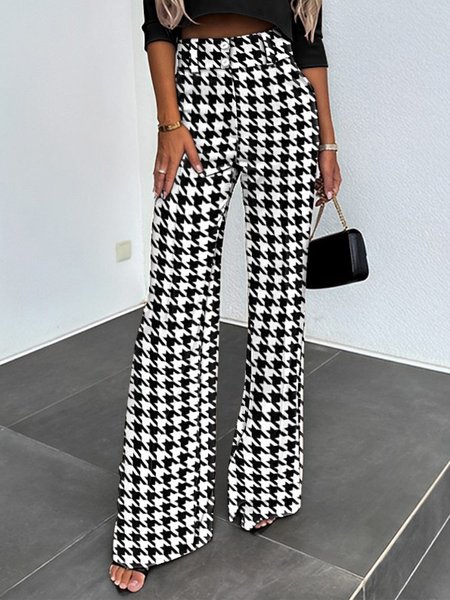

Loose Houndstooth Simple Pants, Black-white, Pants