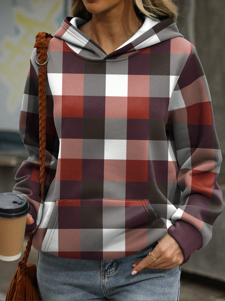 

Plaid Casual Loose Hoodie, Red, Sweatshirts & Hoodies