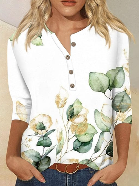 

Loose Leaf Crew Neck Casual Shirt, White, Shirts & Blouses