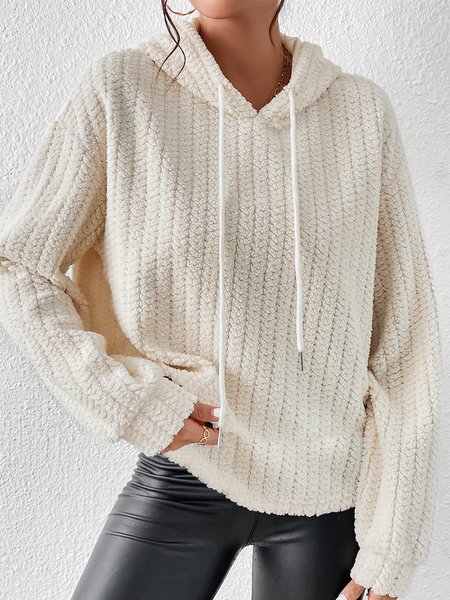 

Casual Plain Loose Hoodie, Beige, Sweatshirts & Hoodies