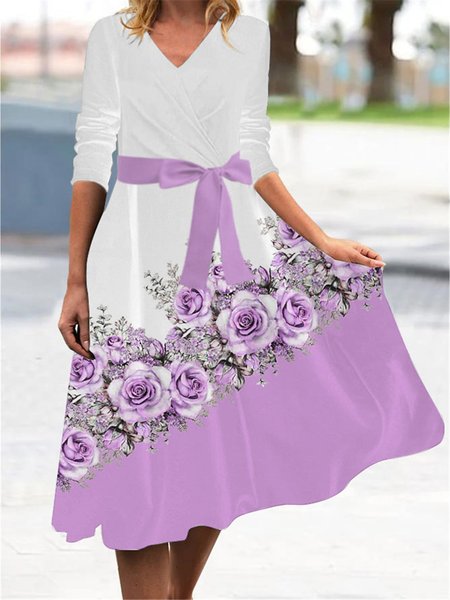 

Loose Casual Dress With Belt, Purple, Dresses
