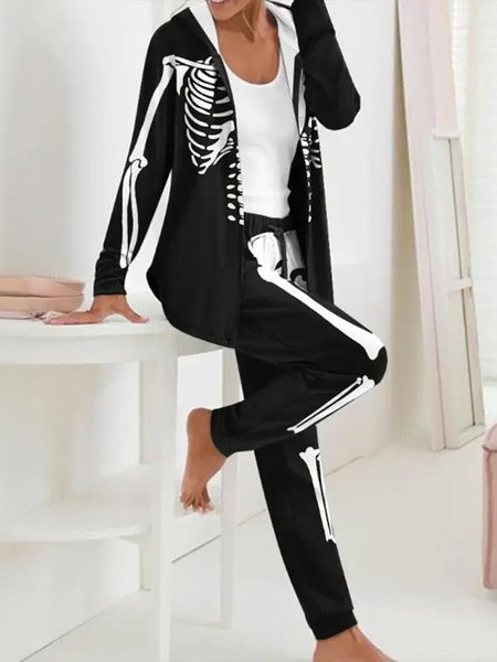 

Hoodie Casual Skull Two-Piece Set, Black, Suit Set