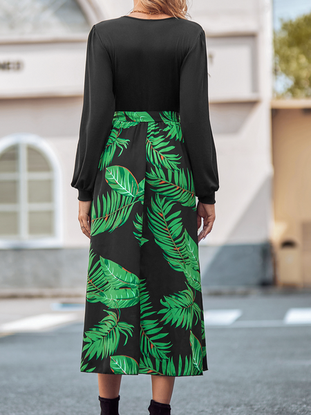 

Casual Crew Neck Color Block Regular Fit Dress, Green, Dresses