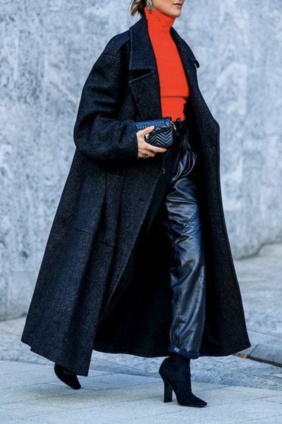 

Daily Loose Plain Lapel Collar Urban Coat, Black, Coats