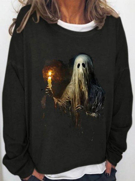 

Halloween Loose Casual T-Shirt, Black, Long sleeves