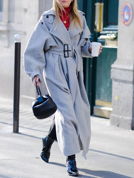 

Long Sleeve Urban Plain Shawl Collar Coat, Gray, Coats