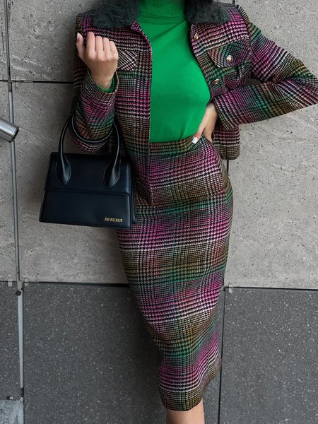 

Plaid Urban Regular Fit H-Line Skirt, As picture, Skirts