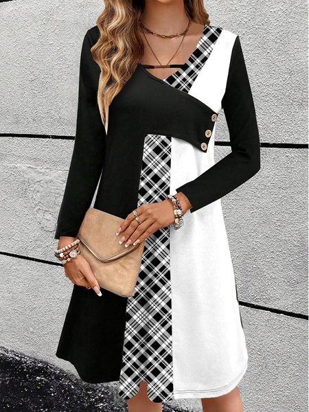 

Casual Buckle Loose Plaid Dress, Black, Dresses