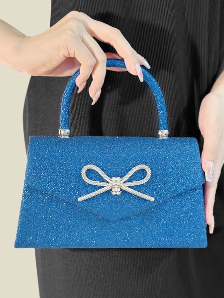 

Rhinestone Bowknot Glitter Magnetic Party Shoulder Bag, Royal blue, Top Handles