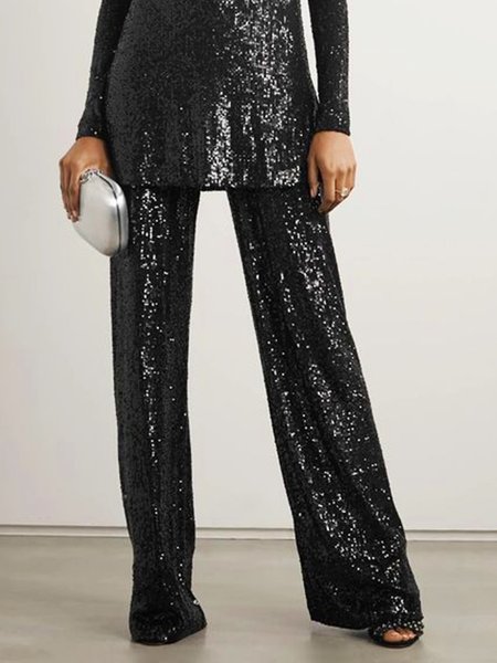 

Glitter Urban Regular Fit Plain Fashion Pants, Black, Pants
