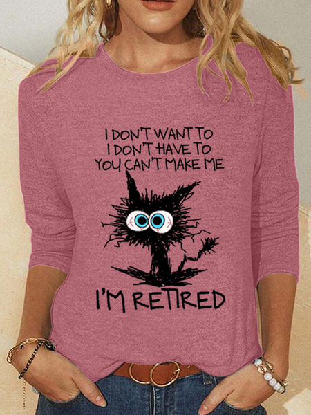 

Women's Funny Grumpy Cat Retired Casual Cotton-Blend Shirt, Pink, Long sleeves