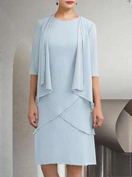 

Crew Neck Elegant Chiffon Two-Piece Set, Light blue, Party Dresses