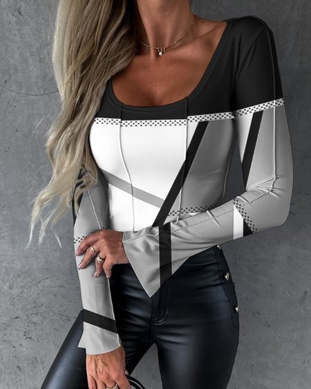 

Knitted Casual Black And White Colorblock T-Shirt, T-Shirts