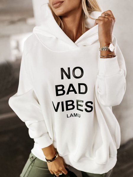 

Text Letters Casual Hoodie, White, Sweatshirts & Hoodies