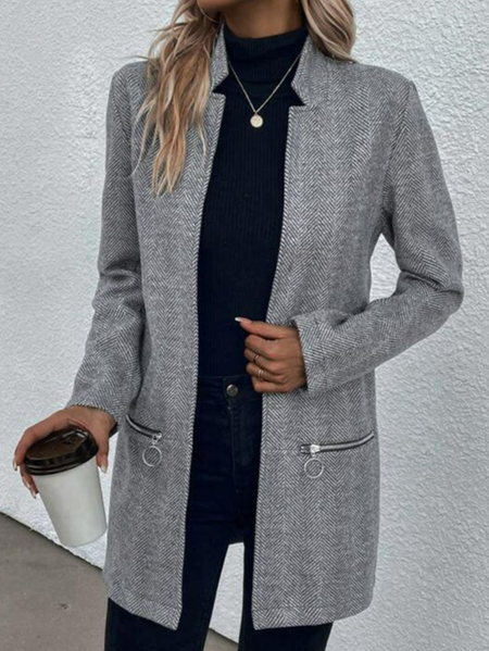 

Casual Others Zipper Tweed Jacket, Gray, Outerwear
