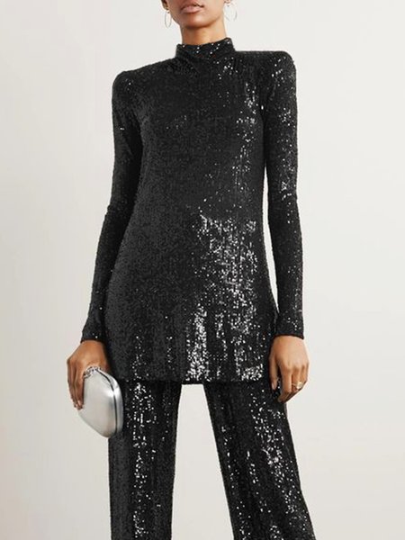 

Plain Regular Fit Half Turtleneck Urban Shirt, Black, Blouses and Shirts