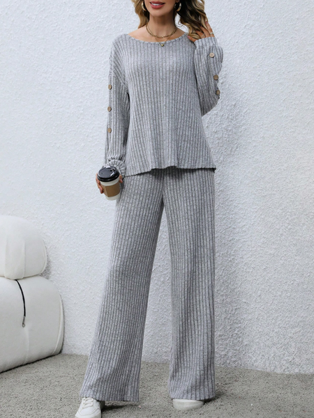 

Loose Casual Crew Neck Two-Piece Set, Gray, Suit Set