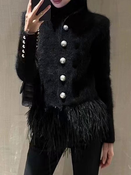 

Plain Stand Collar Elegant Cardigan, Black, Cardigans