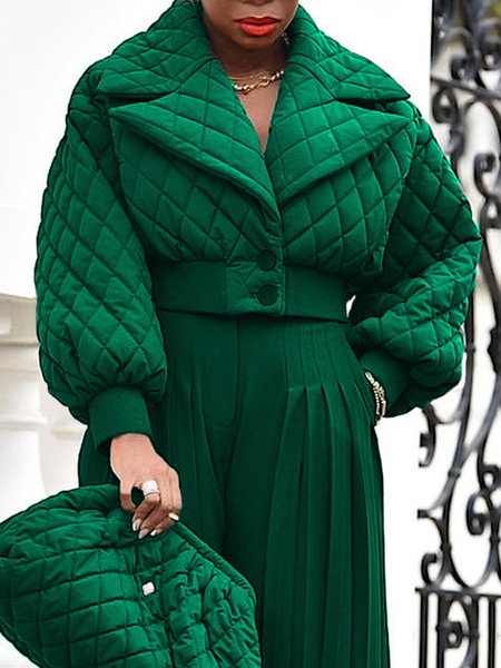 

Urban Regular Fit Plain Lapel Collar Padded Jacket, Dark green, Padded Jackets