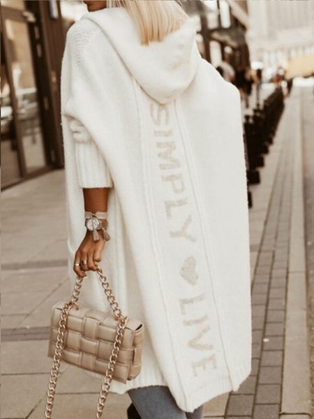 

Plus Size Hoodie Casual Letter Pattern Sweater Cardigan, White, Plus Tops