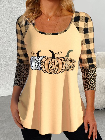 

Halloween Casual Crew Neck Regular Fit T-Shirt, Light yellow, Long sleeves
