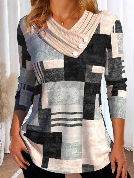 

Buckle Cross Neck Plaid Casual Shirt, Deep gray, Long Sleeves