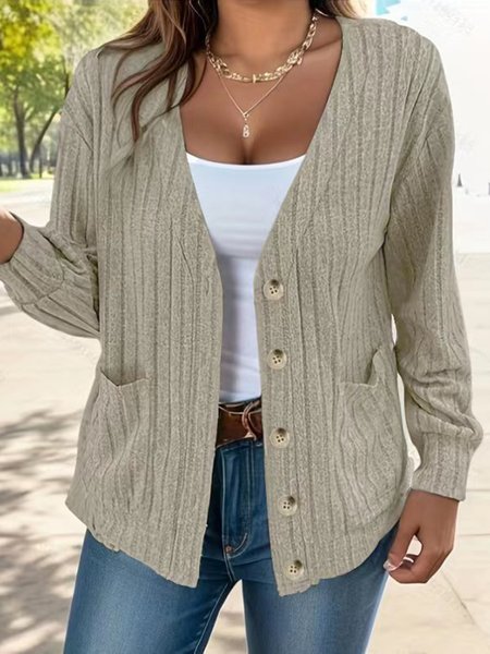 

Loose Casual Jacket, Khaki, Cardigans