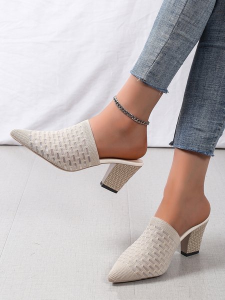 

Women Fashion Mesh Fabric Shaped Heel Mule Pumps, Beige, Heels