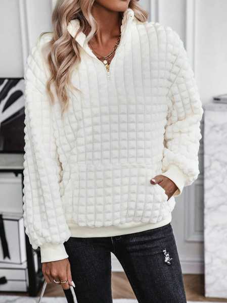 

Zipper Loose Plain Casual Sweatshirt, White, Sweatshirts & Hoodies