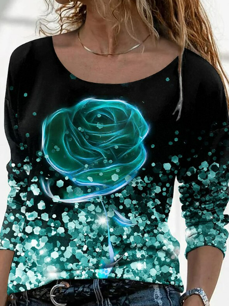 

Floral Loose Casual T-Shirt, Green, Shirts & Blouses