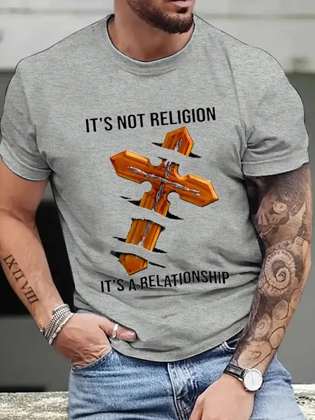 

Men's It'S Not A Religion It'S A Relationship Casual Cotton Crew Neck T-Shirt, Light gray, T-shirts