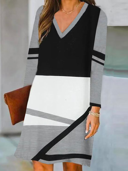 

Color Block Casual Dress With No Belt, Gray, Dresses