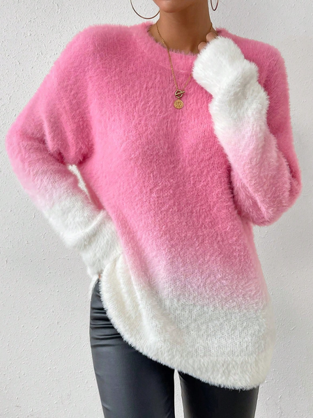

Casual Crew Neck Plain Loose Sweater, Pink, Sweaters