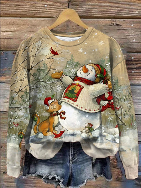 

Casual Christmas Crew Neck Loose Sweatshirt, Khaki, Sweatshirts & Hoodies