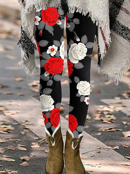 

Floral Pattern Casual Legging, Black, Leggings