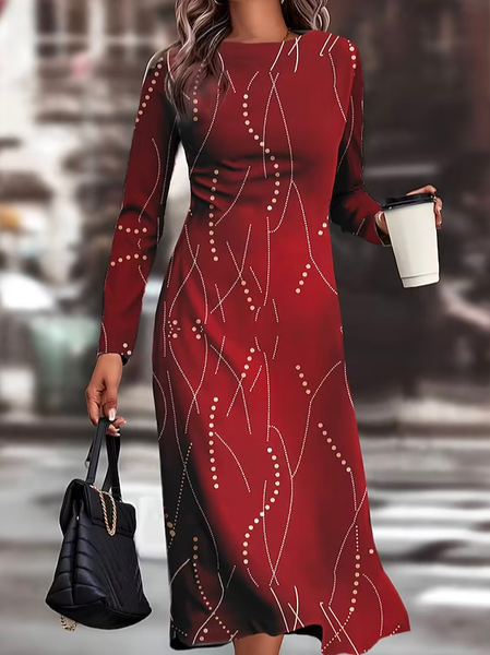 

Casual Loose Crew Neck Dress With No Belt, Red, Dresses