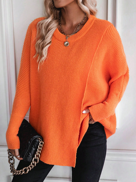 

Crew Neck Wool/Knitting Casual Sweater, Orange, Sweaters