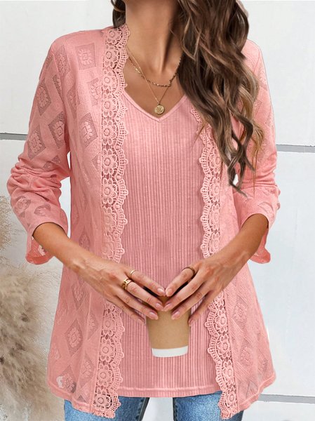 

Casual Plain V Neck Loose Shirt, Pink, Shirts & Blouses