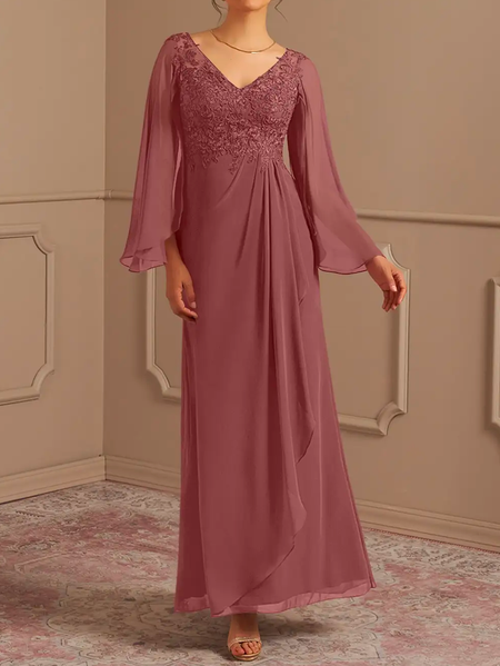 

Floral Elegant V Neck Chiffon Dress With No Belt, Pink, Party Dresses