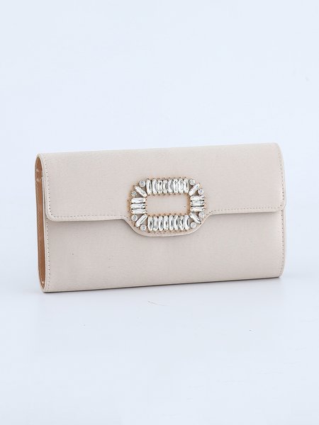 

Rhinestone Buckle Satin Party Square Clutch Bag, Apricot, Top Handles
