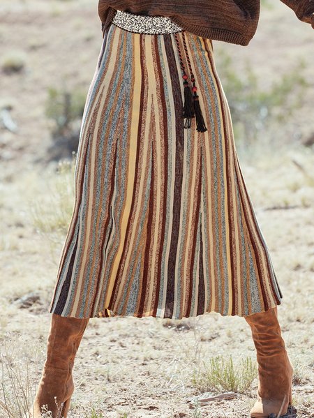 

Boho Striped H-Line Natural Maxi Skirt, Coffee, Skirts