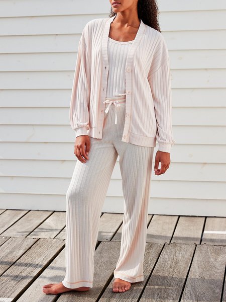 

Loose Casual Drawstring Wrap Matching Outfit, White, Suit Set