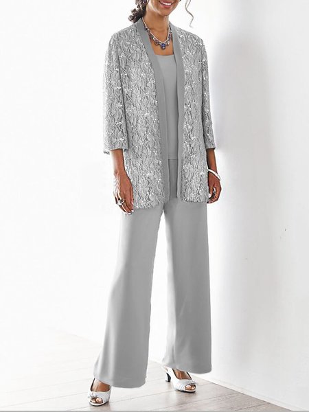 

Loose Wrap Plain Elegant Matching Outfit, Gray, Suit Set