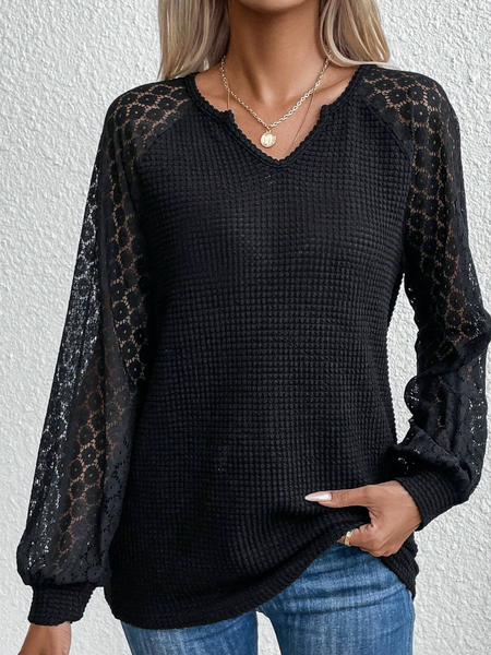 

Lace Casual Shirt, Black, Blouses & Shirts