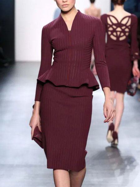 

Urban Plain Two-Piece Long Sleeve Set, Wine red, Two-piece Set
