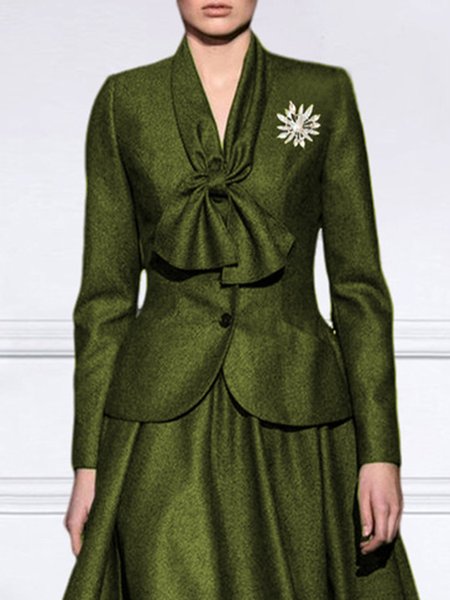 Elegant Regular Fit Lace-Up V Neck Blazer With Brooch, Green, Blazers