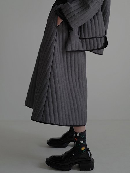 

Urban Loose Plain A-Line Long Skirt, Deep gray, Skirts