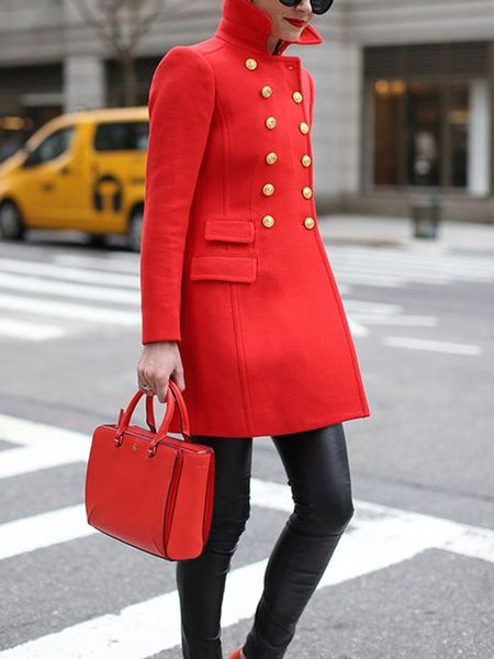 

Buckle Shawl Collar Urban Regular Fit Coat, Red, Coats