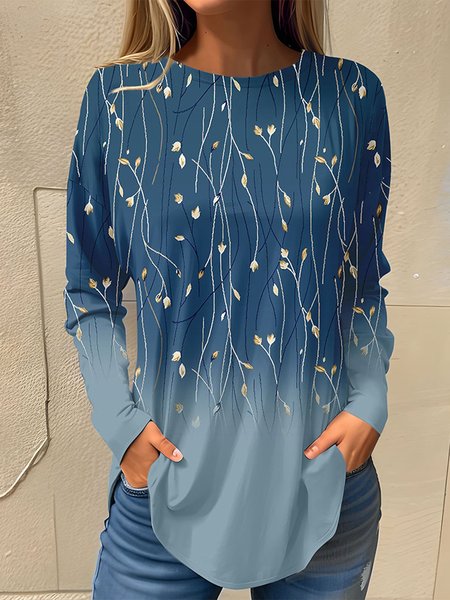 

Casual Floral Crew Neck T-Shirt, Blue, T-Shirts